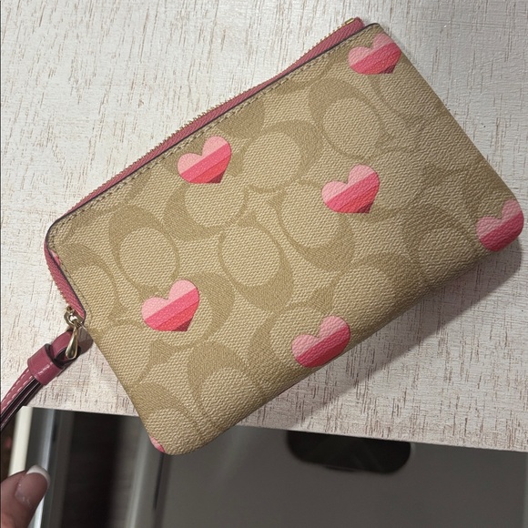 Coach Pink and Tan Heart Print Tote Bag Set - Picture 8 of 11